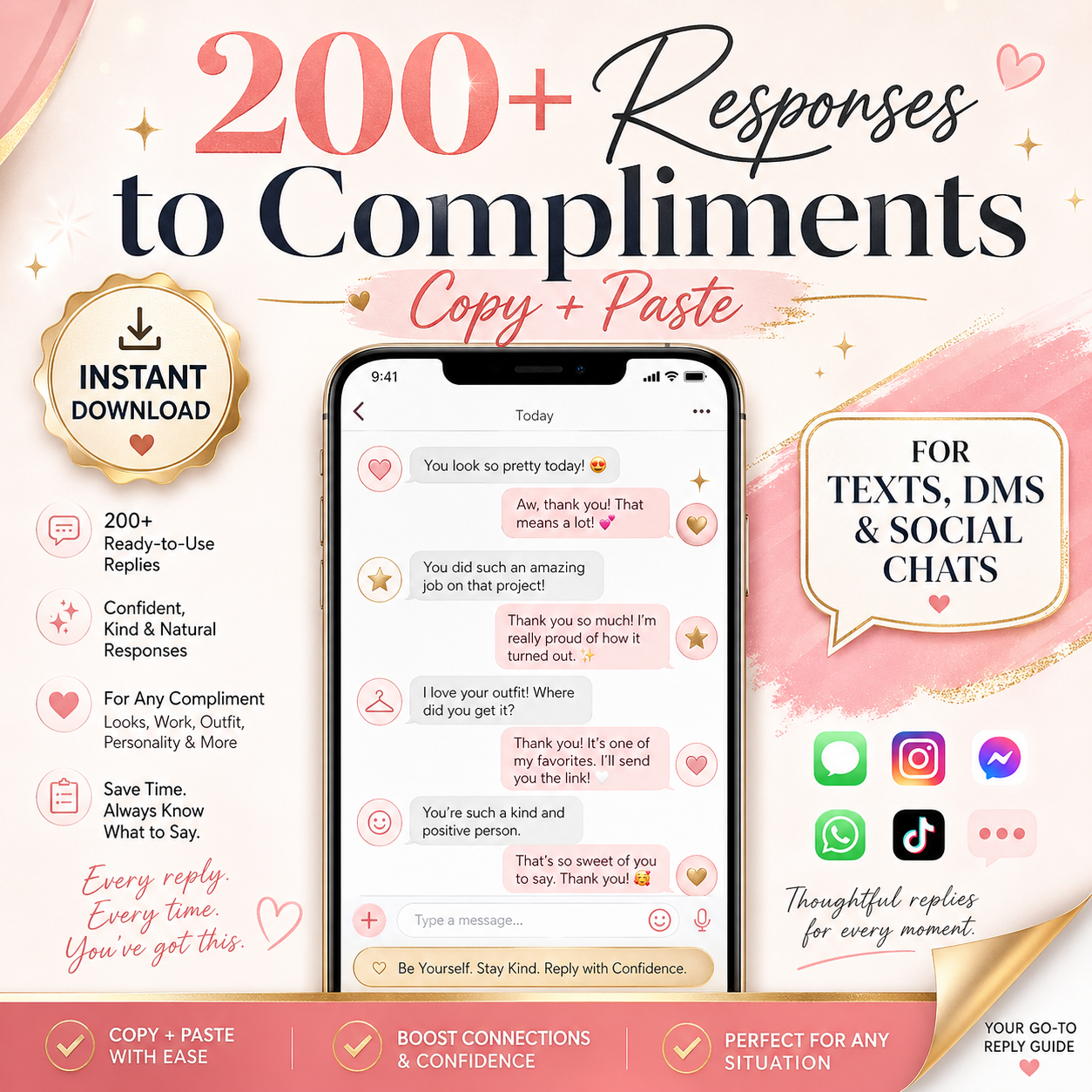 200+ Responses to Compliments (Copy +Paste) (PDF)