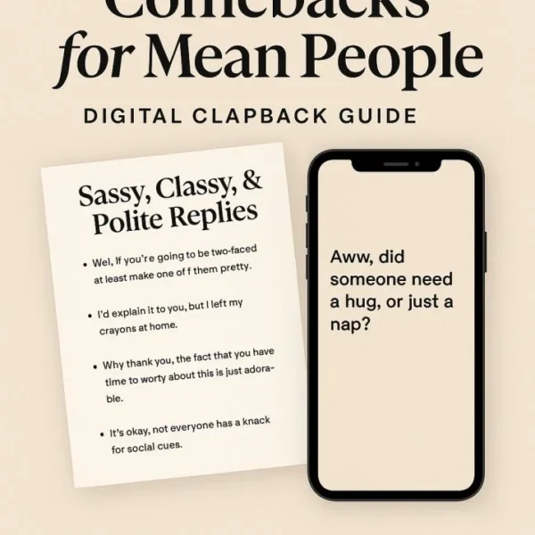 100 Funny Comebacks for Mean People – Digital Download Clapback Guide | Sassy, Classy & Polite Replies for Bullies, Rude Texts & Trolls