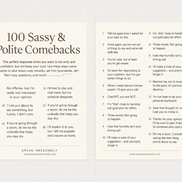 100 Sassy & Polite Comebacks – Digital Download for Texts, DMs & Dealing with Toxic People