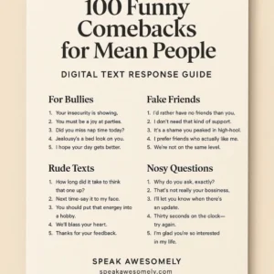 100 Funny Comebacks for Mean People – Digital Download Clapback Guide | Sassy, Classy & Polite Replies for Bullies, Rude Texts & Trolls