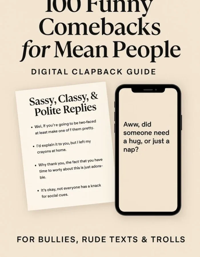 100 Funny Comebacks for Mean People – Digital Download Clapback Guide | Sassy, Classy & Polite Replies for Bullies, Rude Texts & Trolls